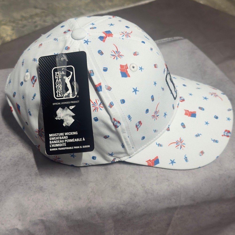 PGA TOUR Mens Golf Hat White Patriotic Fourth of July Flag Print AVASD023 MM - Picture 3 of 5